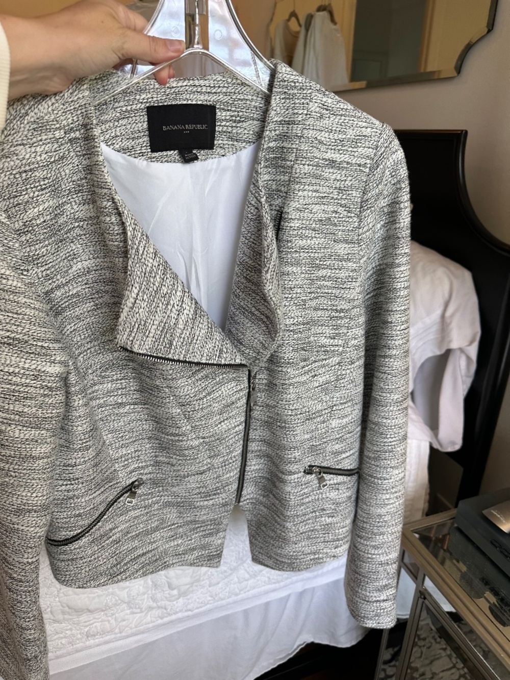 Banana Republic Womens moto blazer in black white bucle